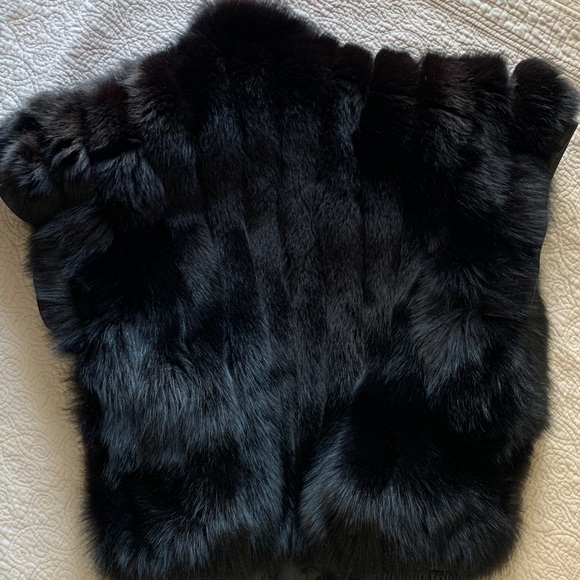 VINTAGE FINLAND FOX FUR BLACK WITH DETACHABLE LEATHER SLEEVES BOMBER VEST - Picture 13 of 15